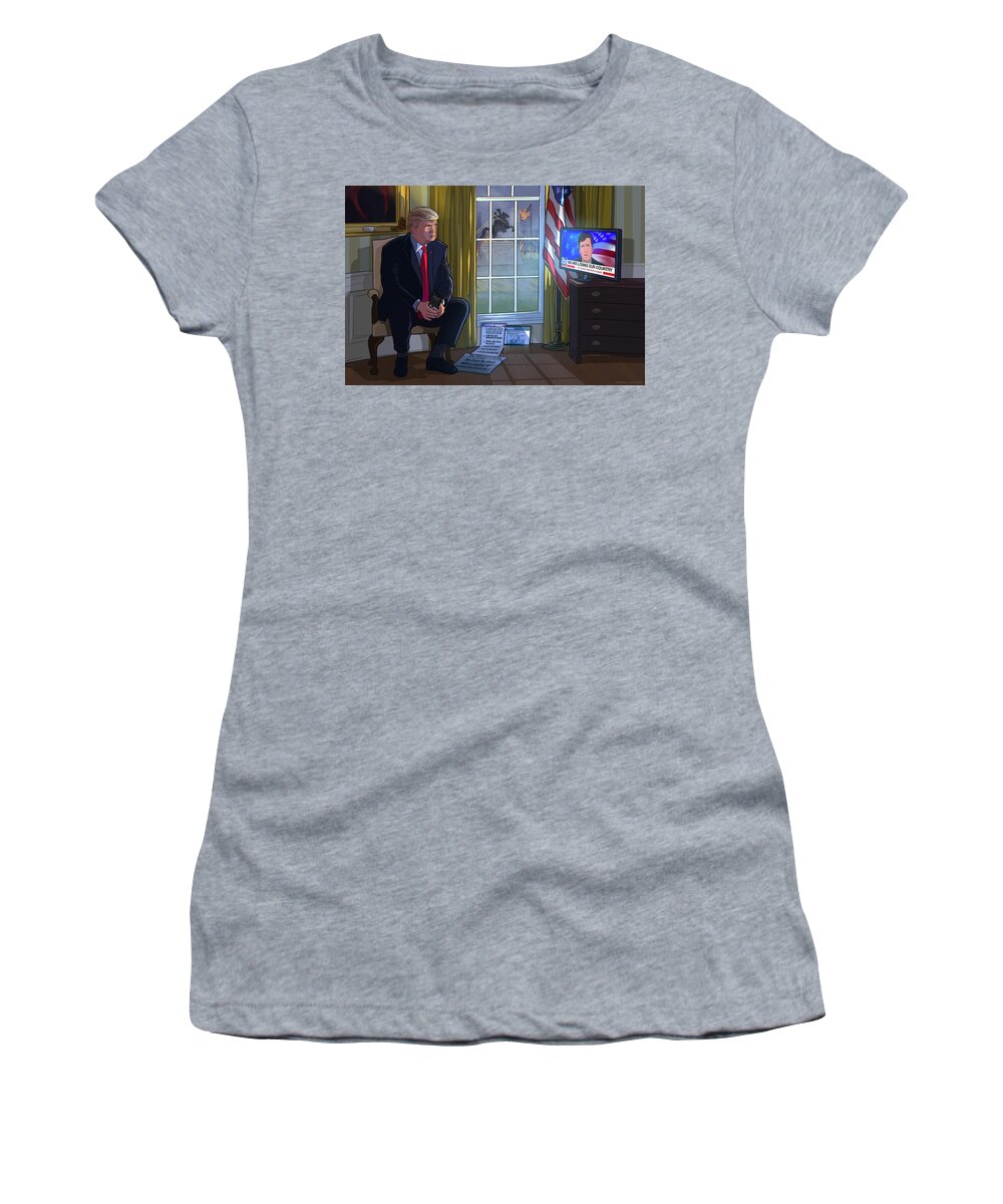Trump Women's T-Shirt featuring the digital art Trump Watching Tucker 2020 by Emerson Design