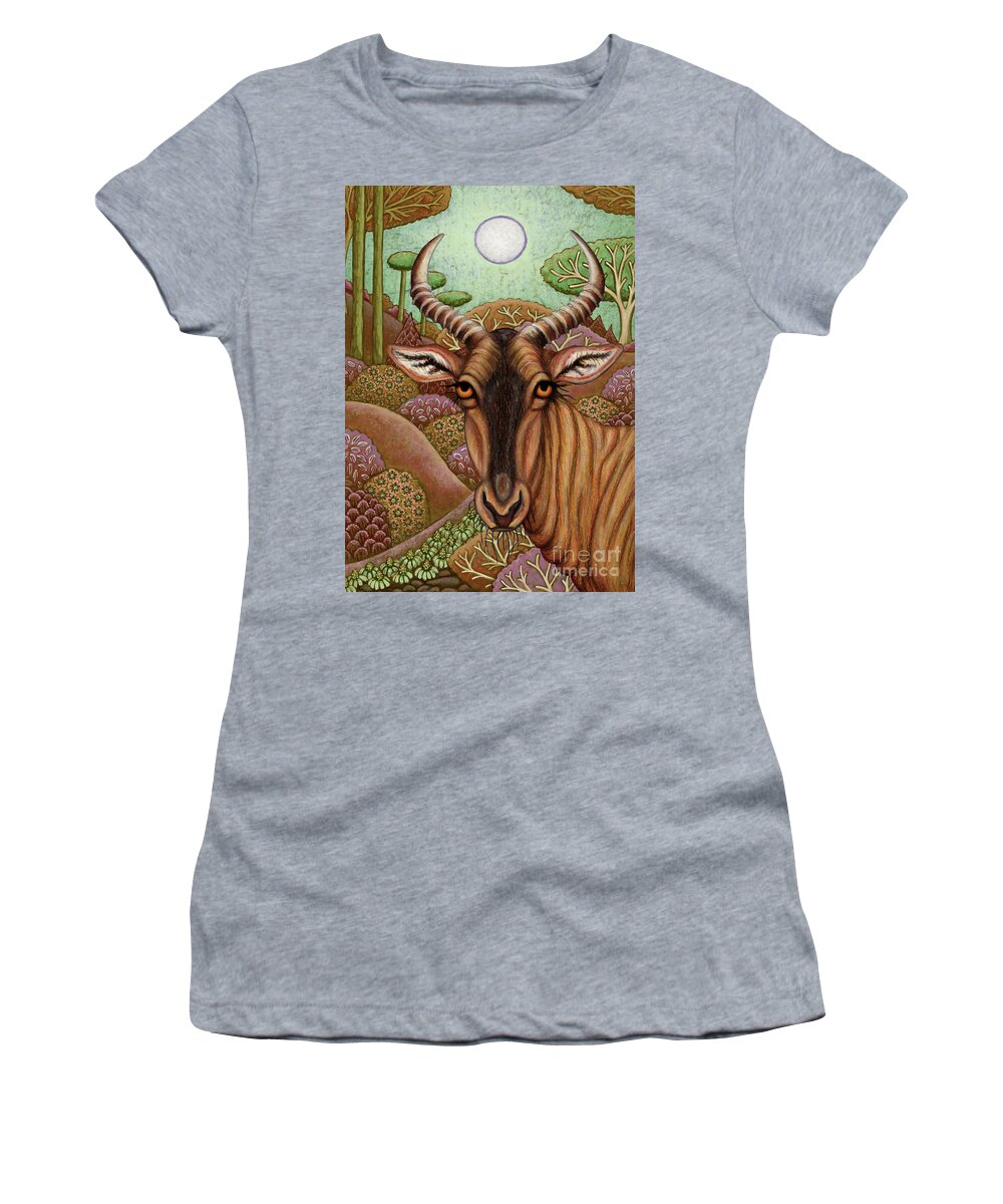 Antelope Women's T-Shirt featuring the painting Tsessebe Antelope Adventure by Amy E Fraser