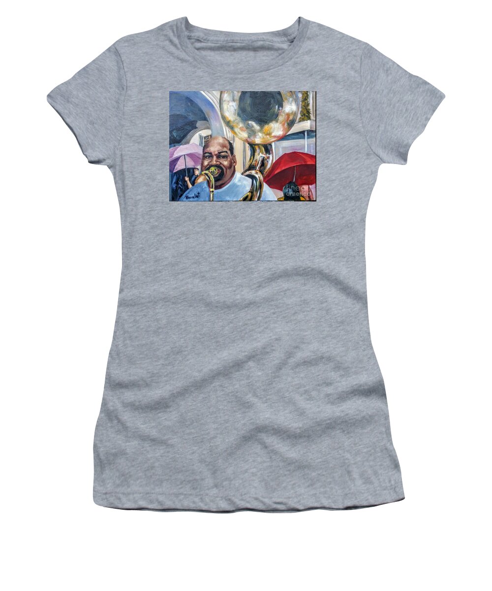 New Orleans Women's T-Shirt featuring the painting Tuba on the Square by Beverly Boulet