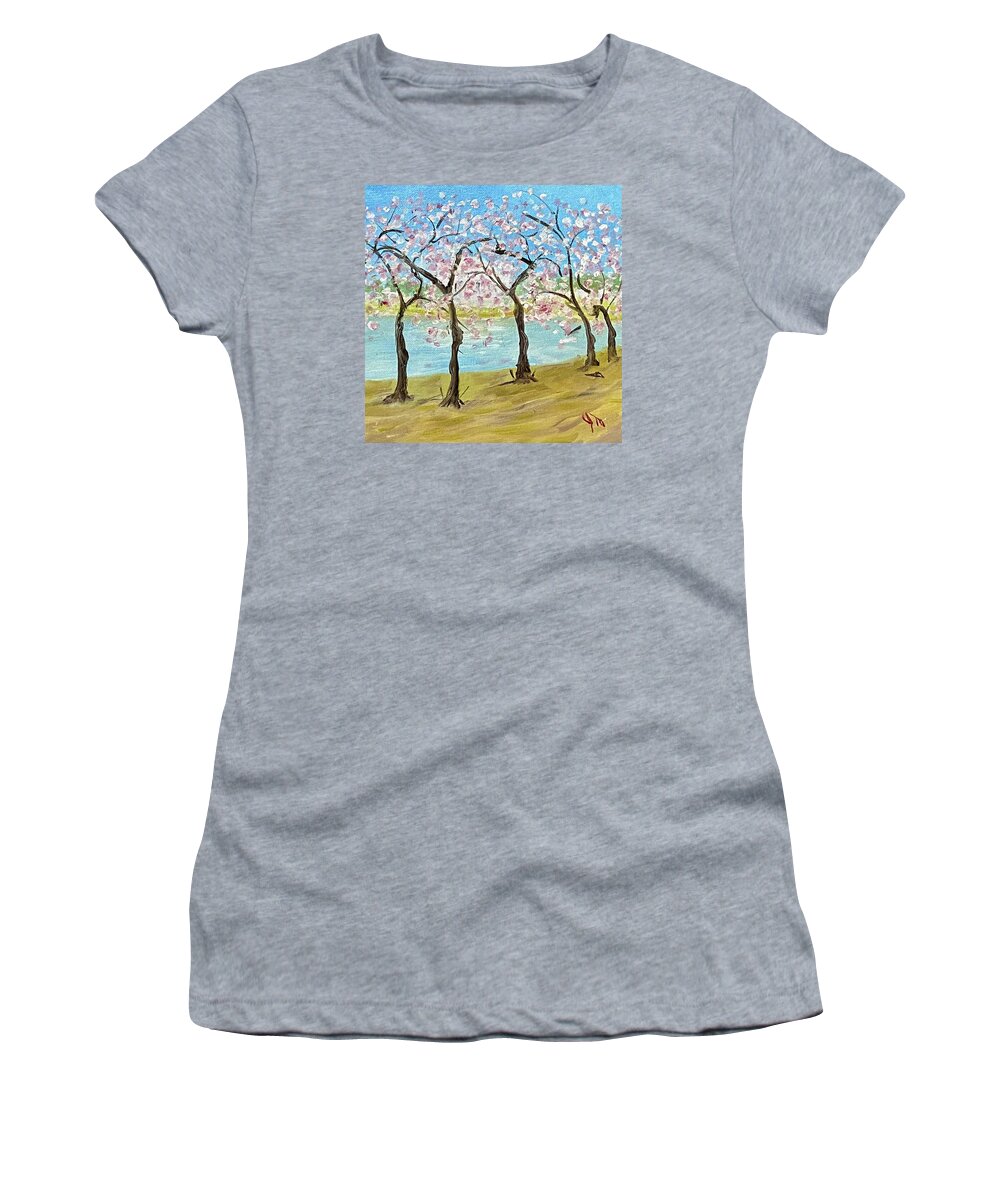 Cherry Blossoms Women's T-Shirt featuring the painting Tuesday 2002 Full Bloom by John Macarthur