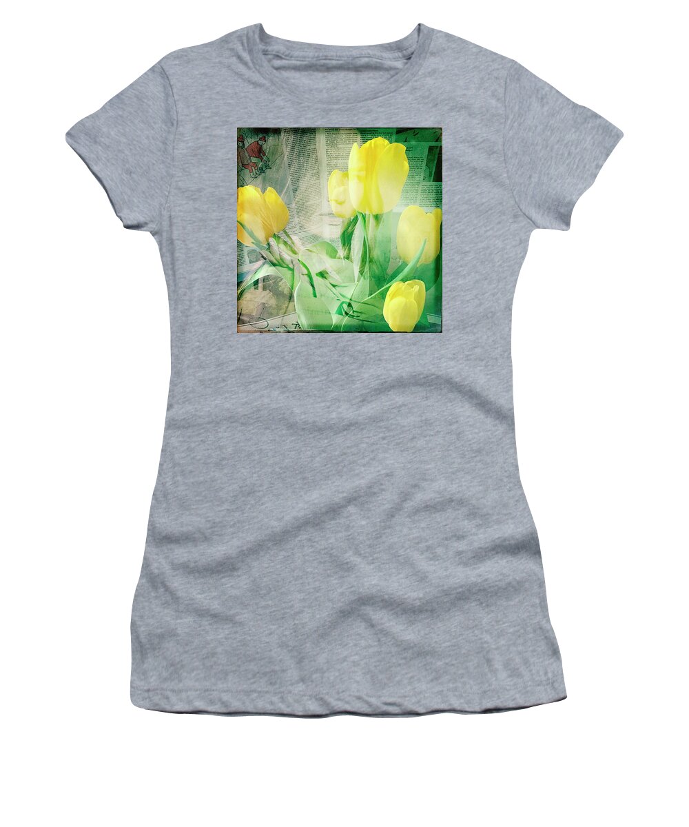 Yellow Women's T-Shirt featuring the photograph Tulips and the Times by Ann Tracy