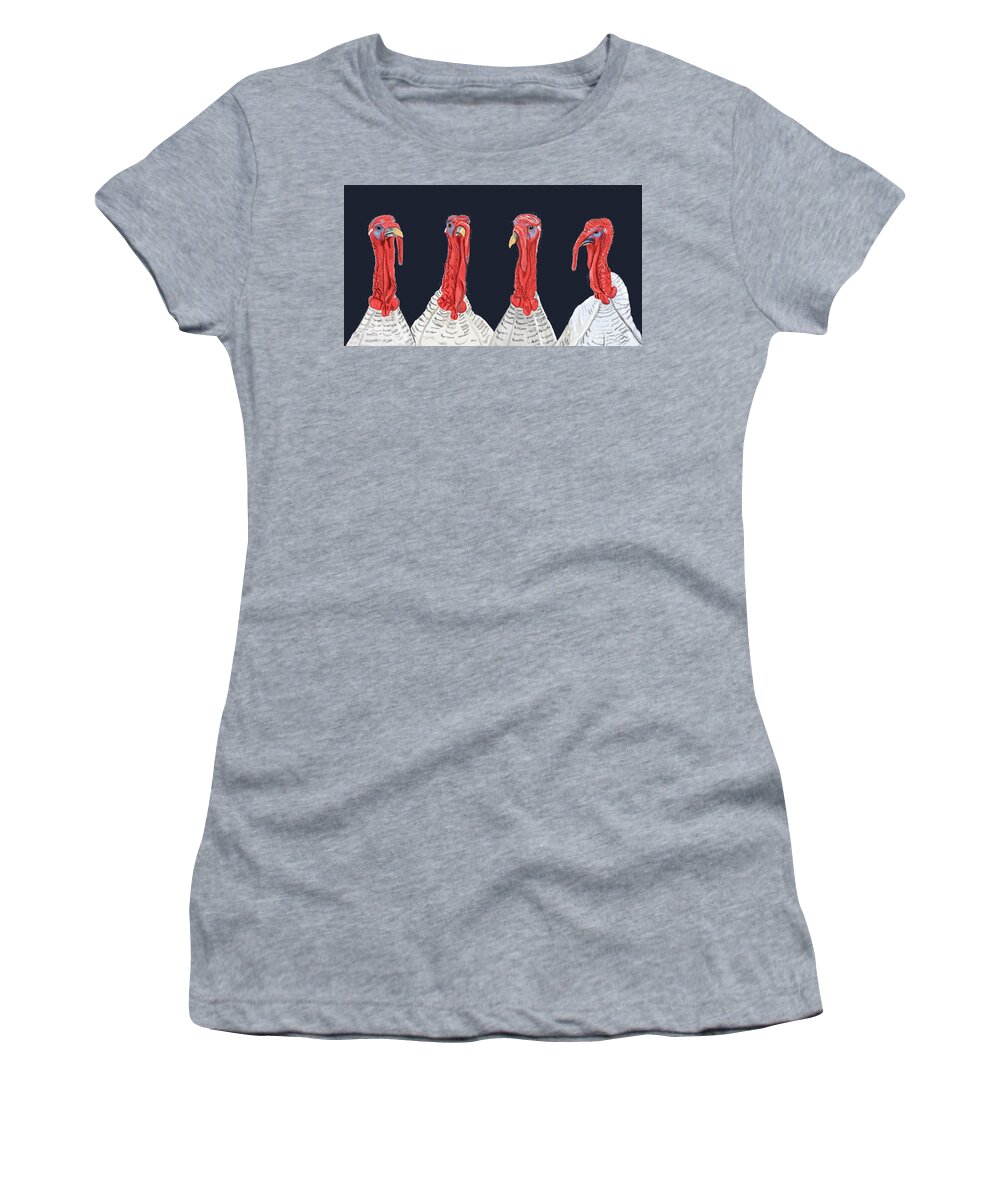 Nature Women's T-Shirt featuring the mixed media Turkey Gang by Judy Cuddehe