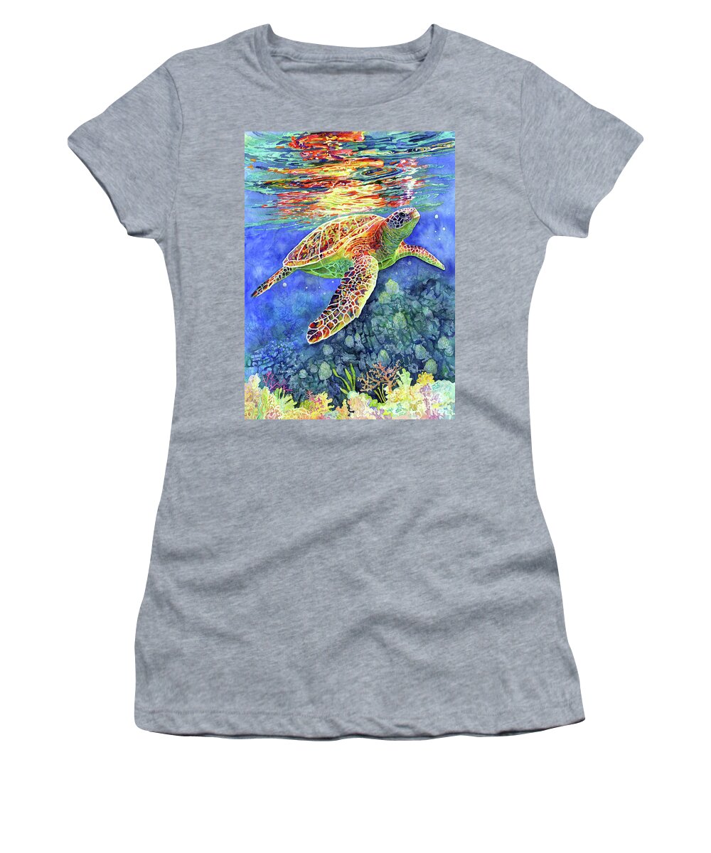 Turtle Women's T-Shirt featuring the painting Turtle Reflections-pastel colors by Hailey E Herrera