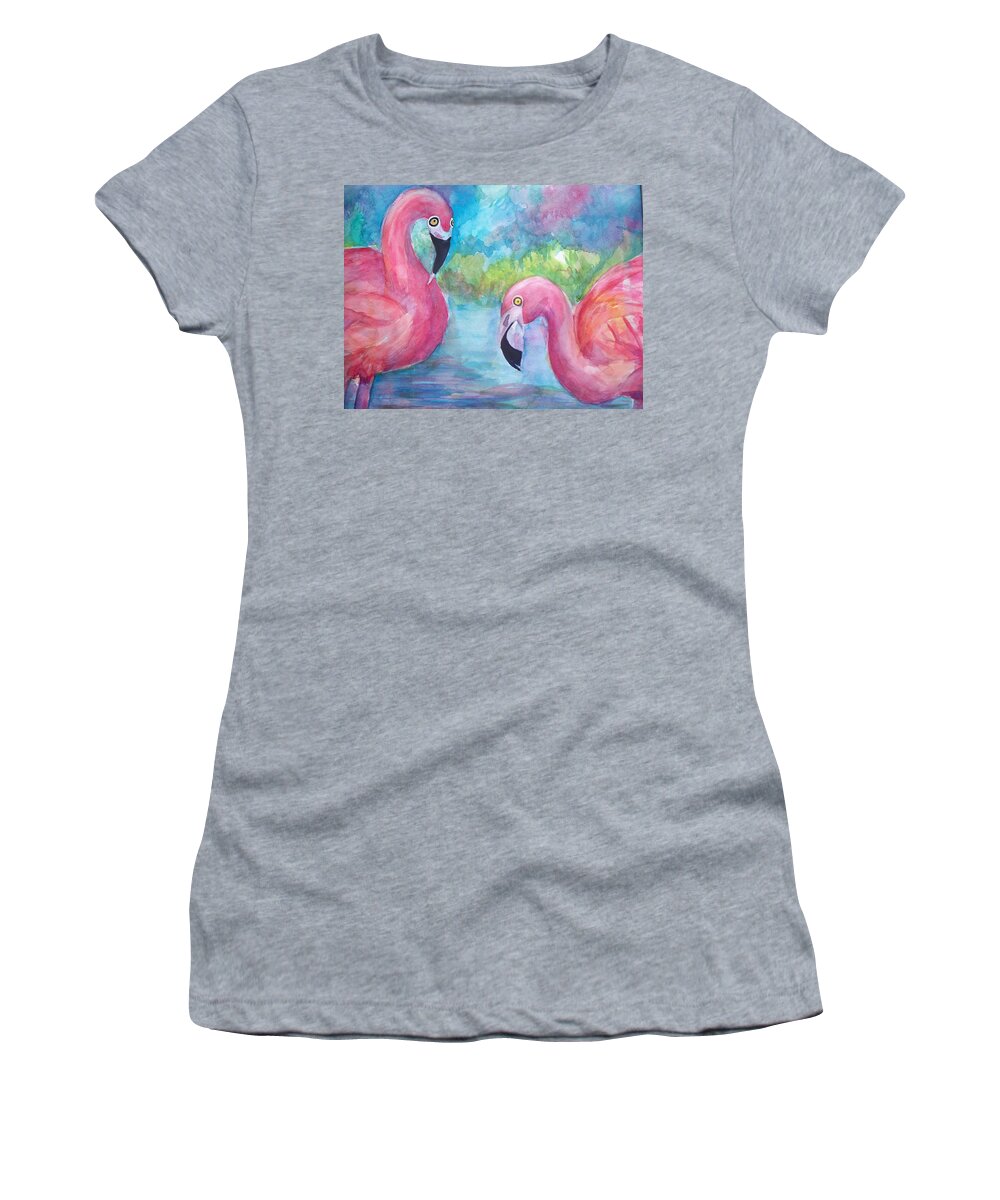 Flamingos Women's T-Shirt featuring the painting Two Birds by Sandy Collier