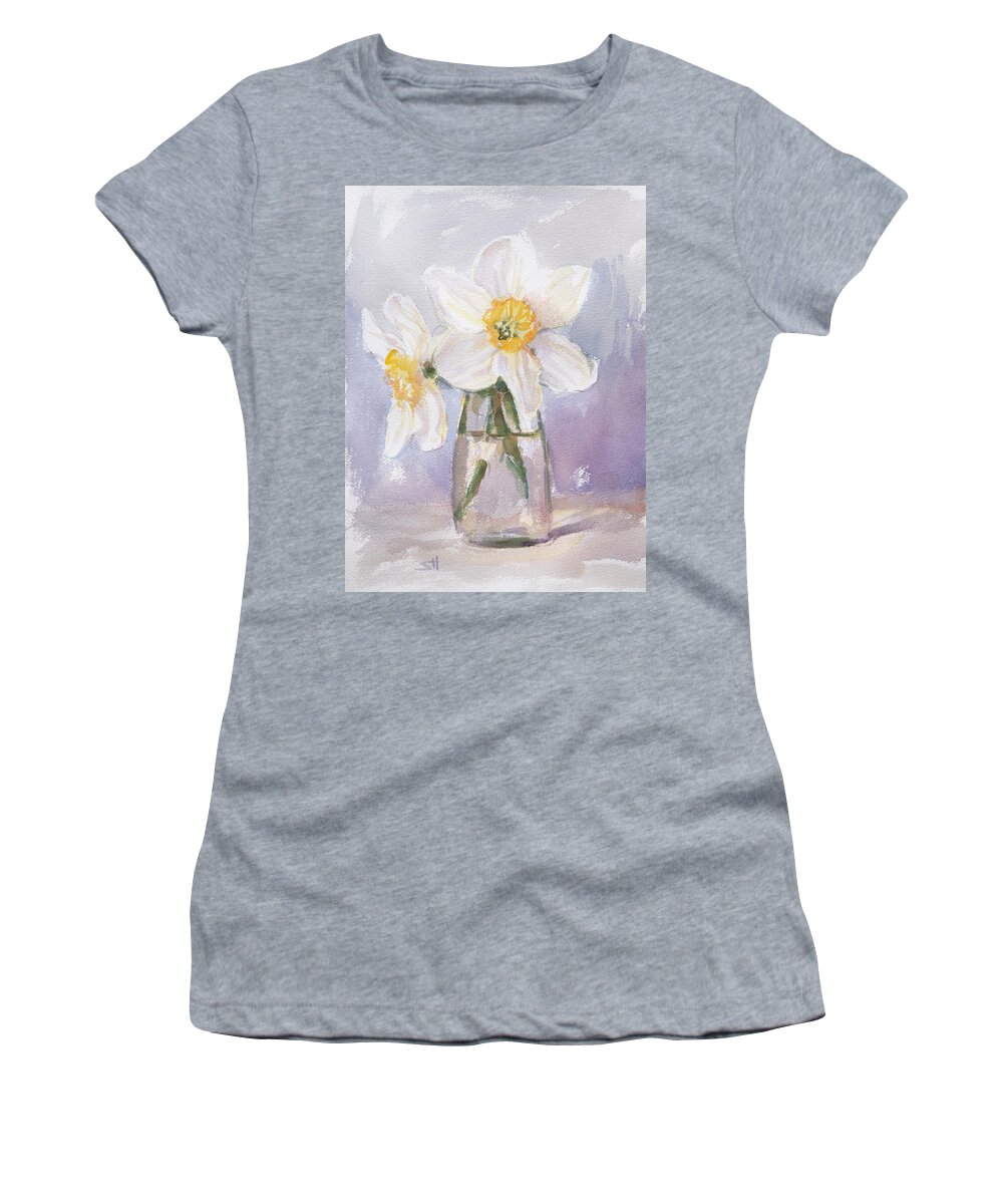 Daffodil Women's T-Shirt featuring the painting Two Daffodils by Steve Henderson