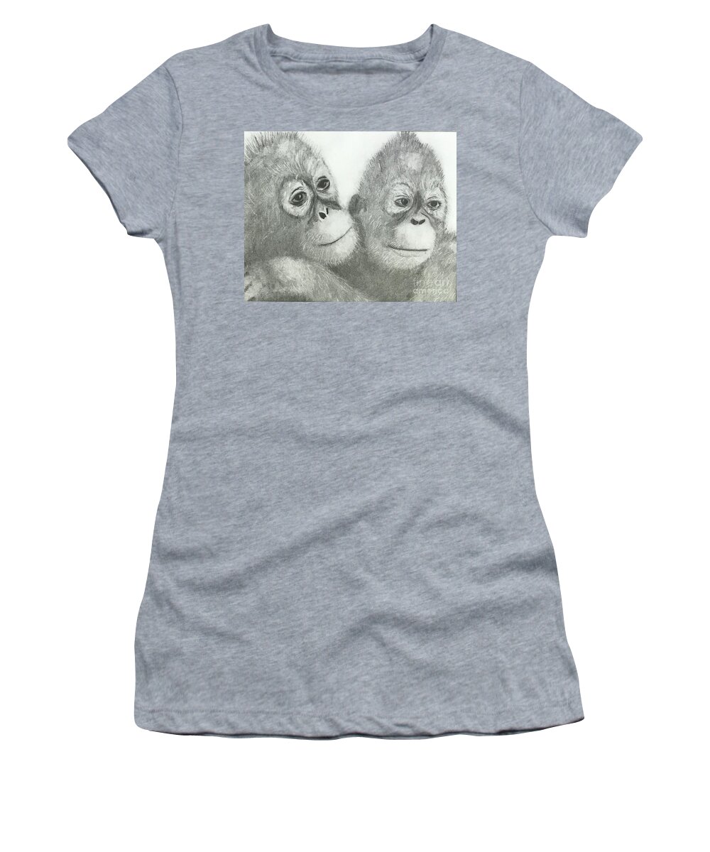 Original Art Work Women's T-Shirt featuring the drawing Two Monkeys by Theresa Honeycheck