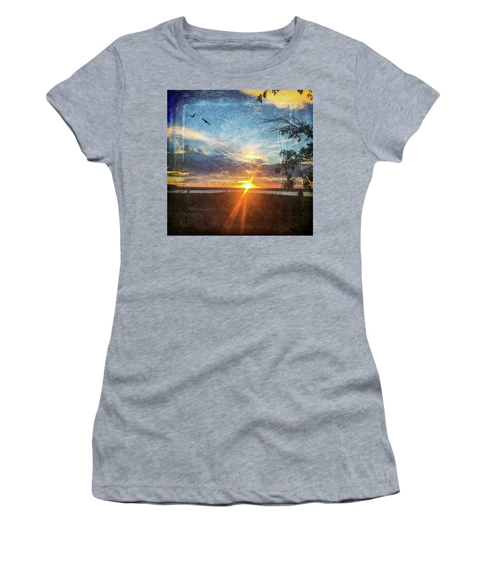 Two Souls Flying Off Into The Sunset Women's T-Shirt featuring the digital art Two Souls Flying Off Into The Sunset by Debra Martz