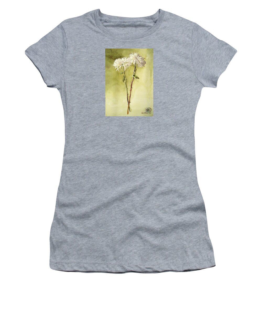 Botanicals Women's T-Shirt featuring the painting Two White Mums by Kathryn Donatelli