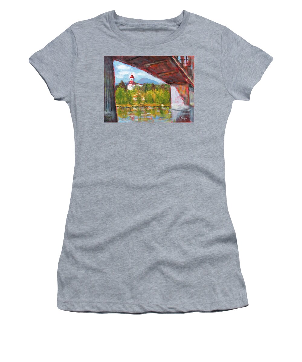 Van Buren Bridge Women's T-Shirt featuring the painting Under the Van Buren Bridge by Mike Bergen