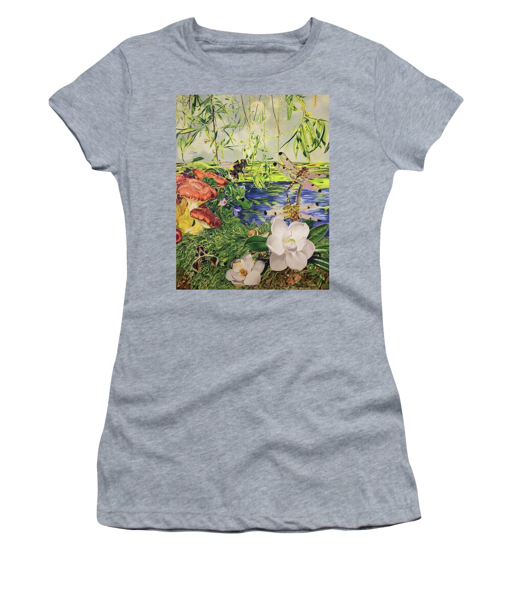Dragonfly Women's T-Shirt featuring the drawing Under the Willows by Kelly Speros
