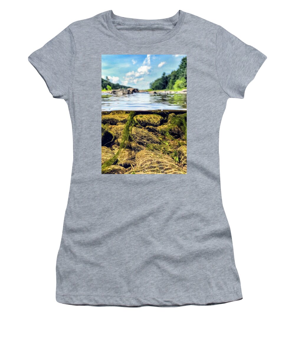 Rivers Women's T-Shirt featuring the photograph Underwater / Landscape Split Shot by Amelia Pearn