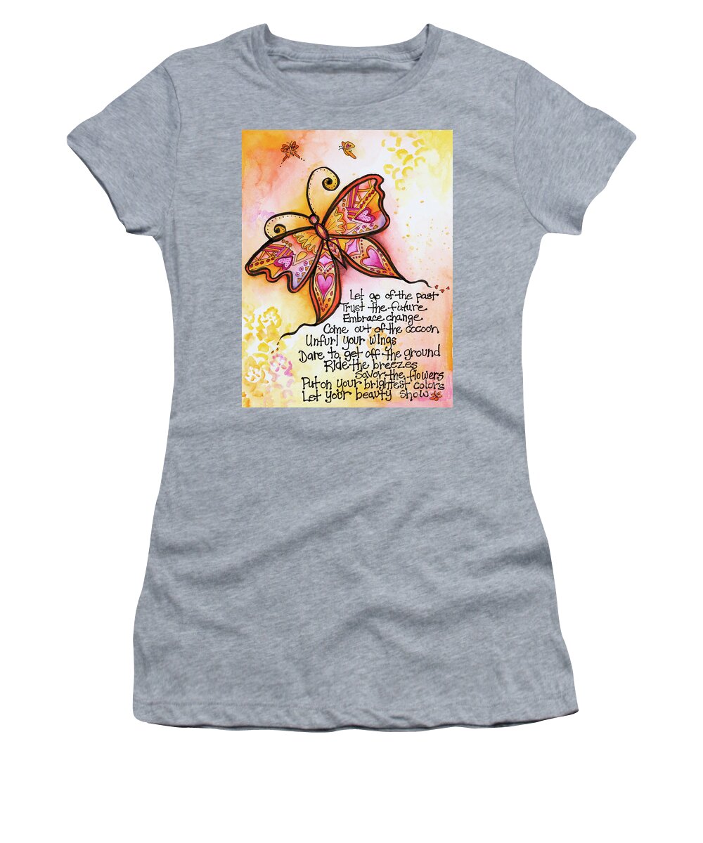 Unfurl Your Wings Women's T-Shirt featuring the mixed media Unfurl Your Wings by Michelle Constantine