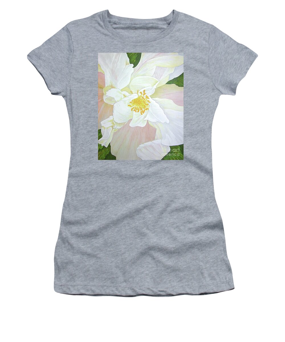 White Women's T-Shirt featuring the painting Unfurling White Hibiscus by Mary Deal