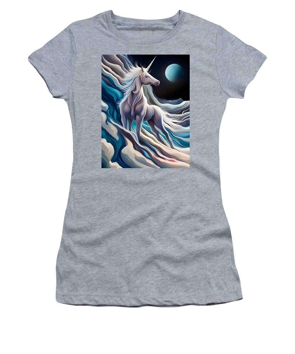 Unicorn Women's T-Shirt featuring the digital art Unicorn On The Moon by Jason Denis
