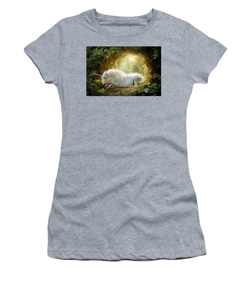  Women's T-Shirt featuring the digital art Unicorn's Den by Dorota Kudyba