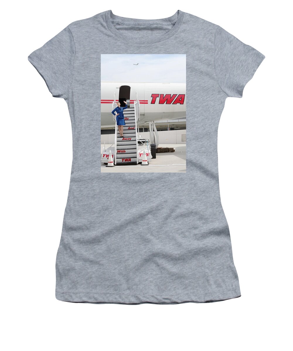 Twa Women's T-Shirt featuring the photograph Up and Away with TWA by Sylvia Goldkranz