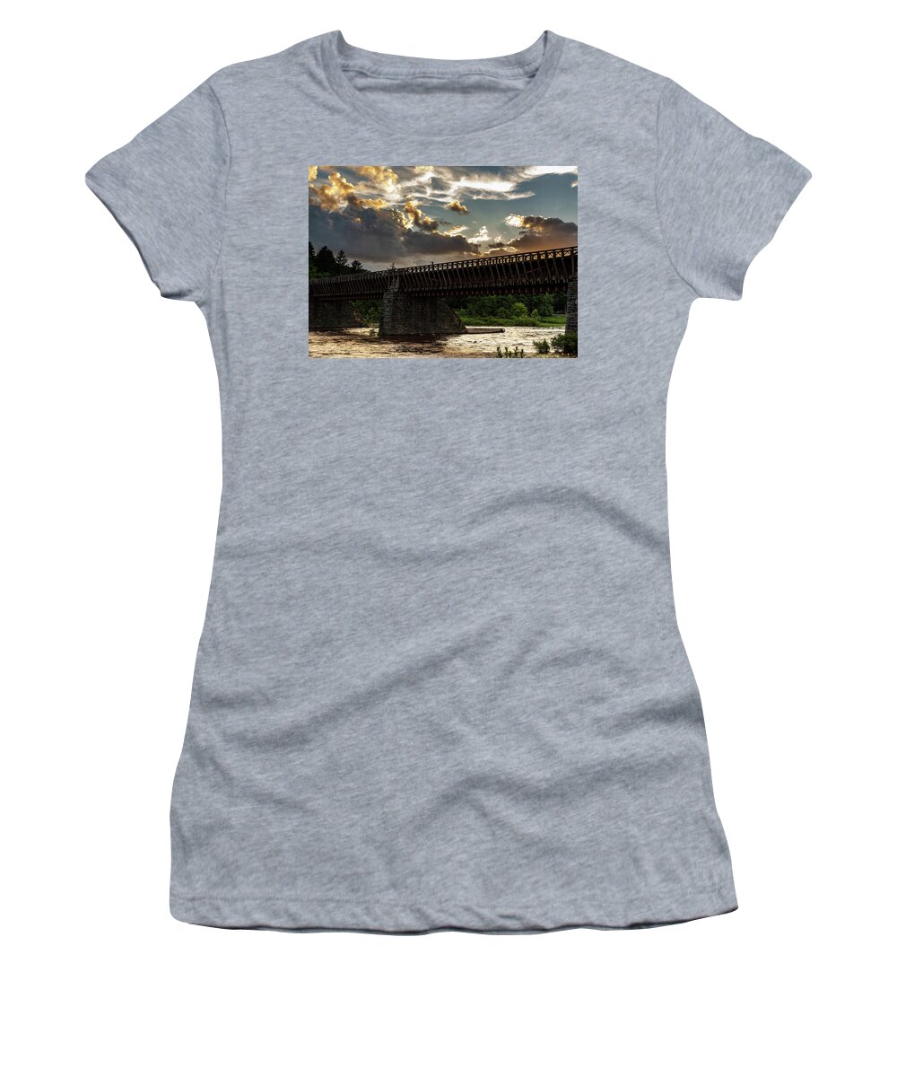 Historic Women's T-Shirt featuring the photograph Upper Delaware River Roebling Aqueduct Bridge by Amelia Pearn