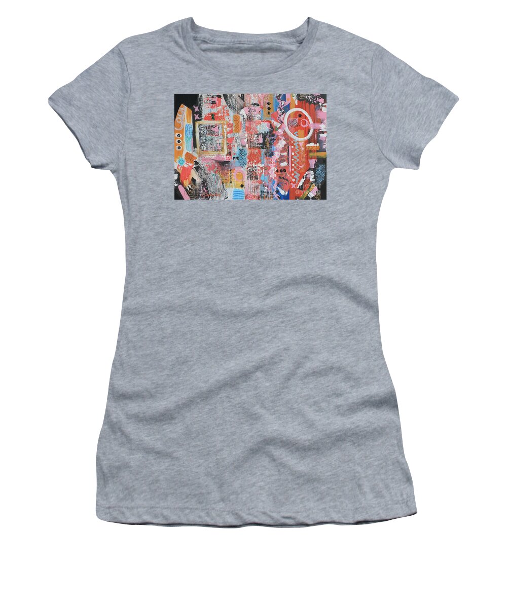 Contemporary Abstract Women's T-Shirt featuring the painting Urban Denizens by Jean Clarke