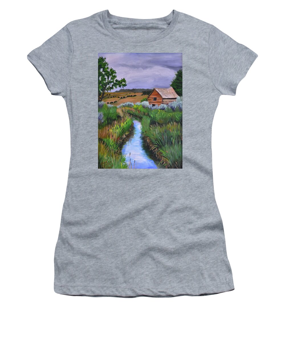 Utah Women's T-Shirt featuring the painting Utah Cabin by Alice Leggett