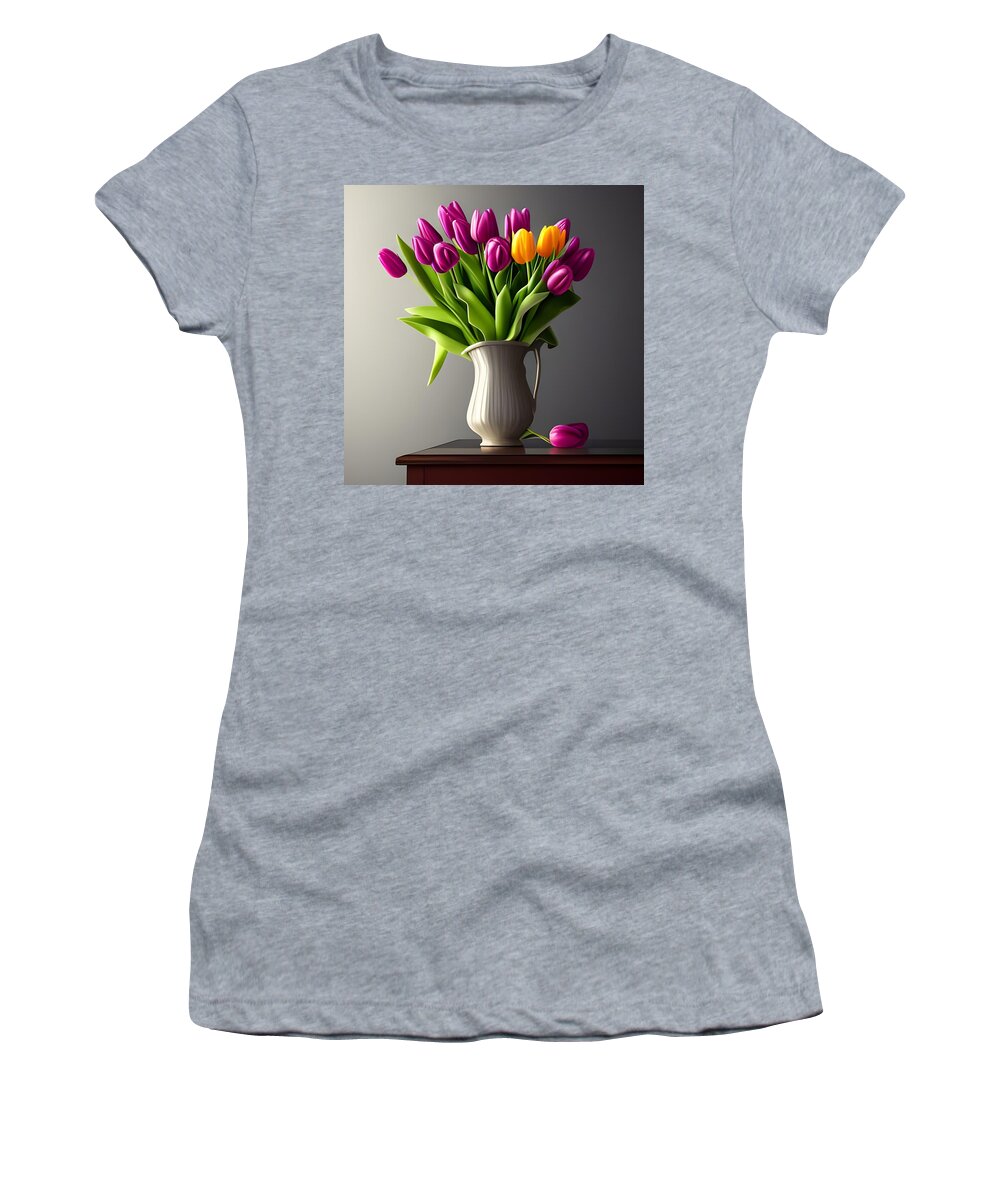 Tulips Women's T-Shirt featuring the digital art Vase of Tulips by Katrina Gunn