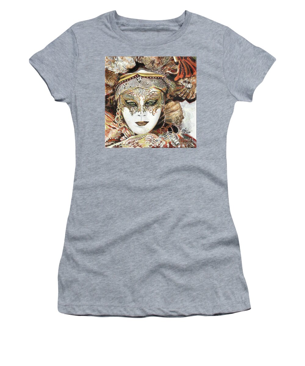 Mask Women's T-Shirt featuring the painting Venetian Mask Gold by Elaine Berger