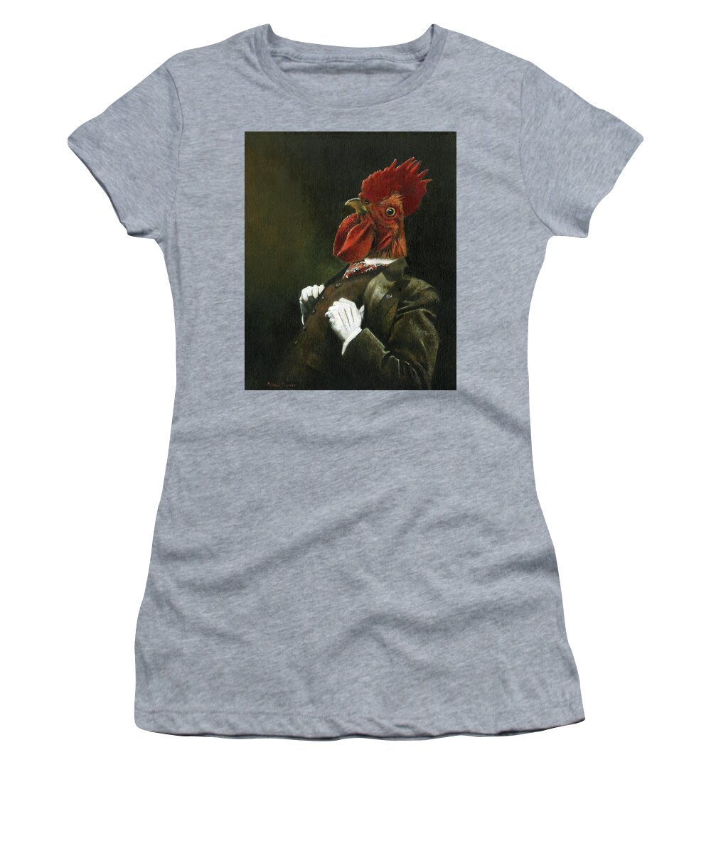 Cockerel Women's T-Shirt featuring the painting Victorian Cockerel by Michael Thomas