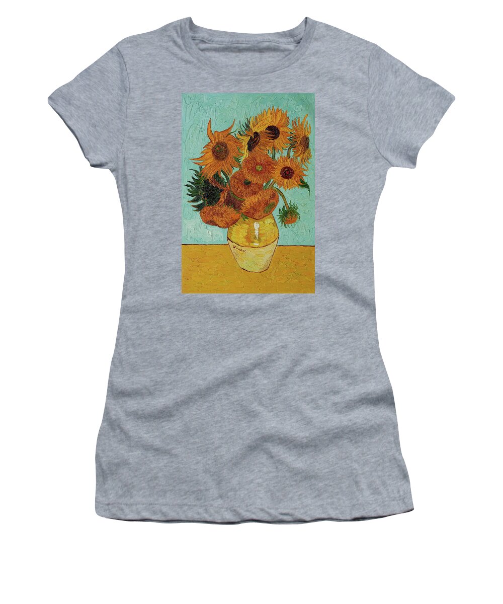 Vincent Van Gogh Women's T-Shirt featuring the painting Vincent Van Gogh Sunflowers Sun Flowers by Tony Rubino