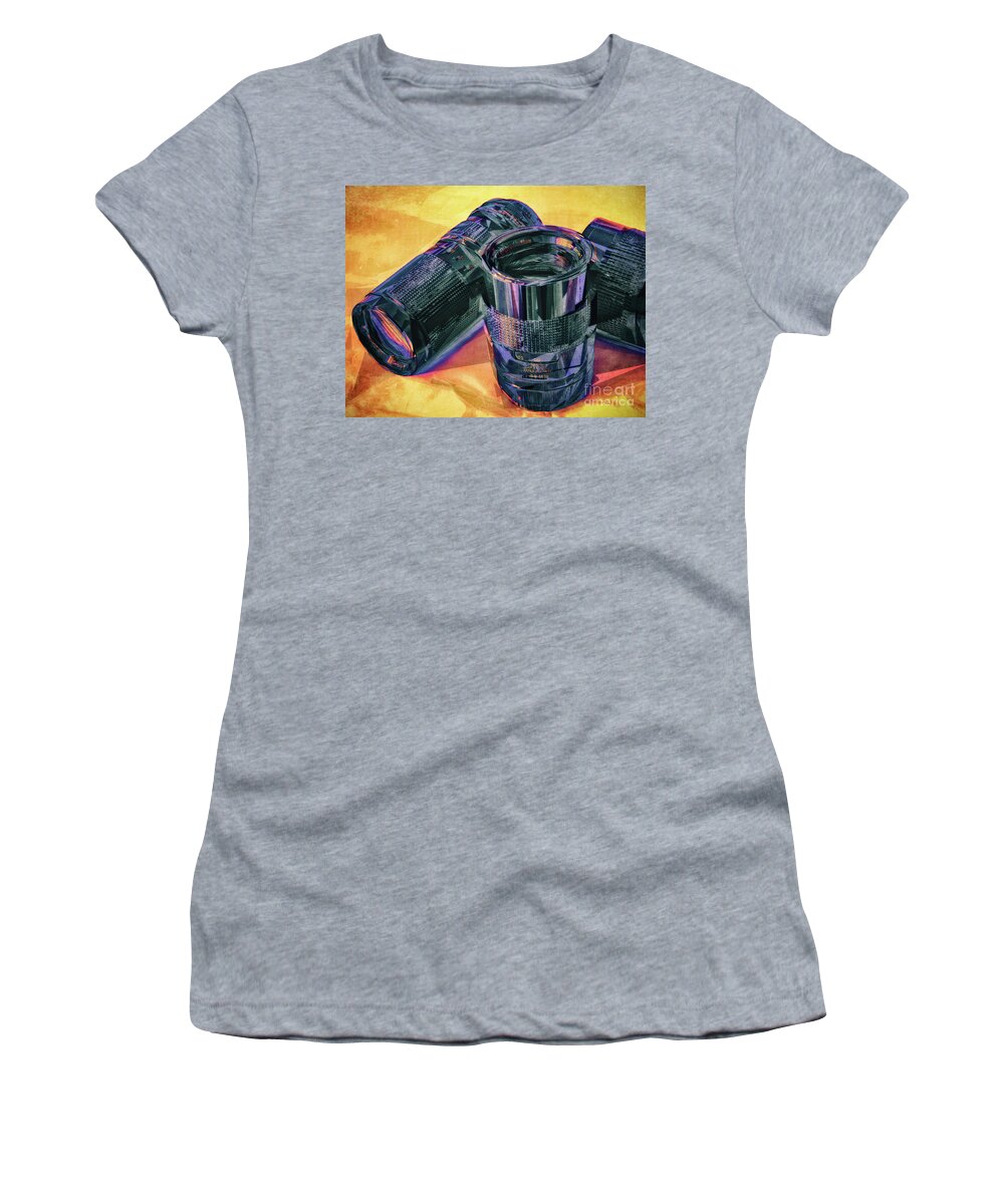 Photography Women's T-Shirt featuring the digital art Vintage Analog Camera Lenses by Phil Perkins