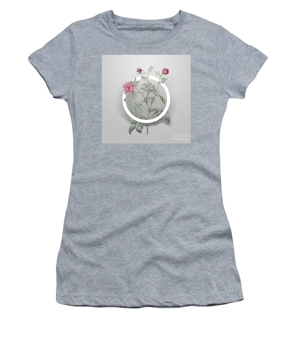 Vintage Women's T-Shirt featuring the painting Vintage Cinnamon Rose Minimalist Floral Geometric Circle Art N.651 by Holy Rock Design