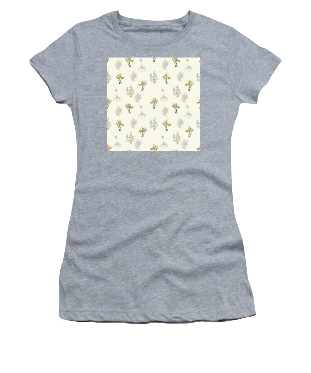 Botanicals Women's T-Shirt featuring the mixed media Vintage Crocus Luteus Boho Botanical Pattern on Soft Warm White n.0266 by Holy Rock Design