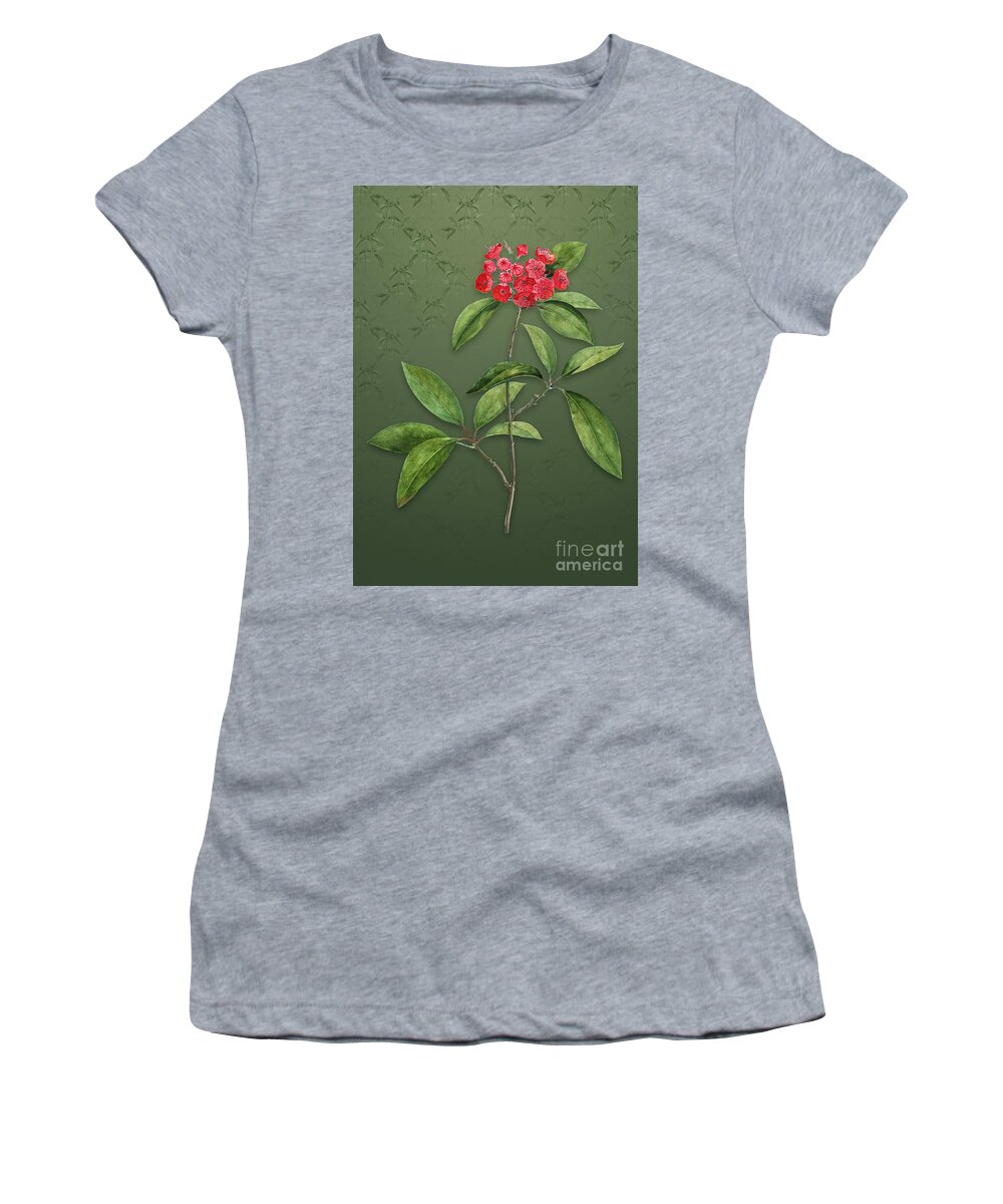 Vintage Women's T-Shirt featuring the mixed media Vintage Mountain Laurel Botanical Art on Lunar Green Pattern n.0880 by Holy Rock Design