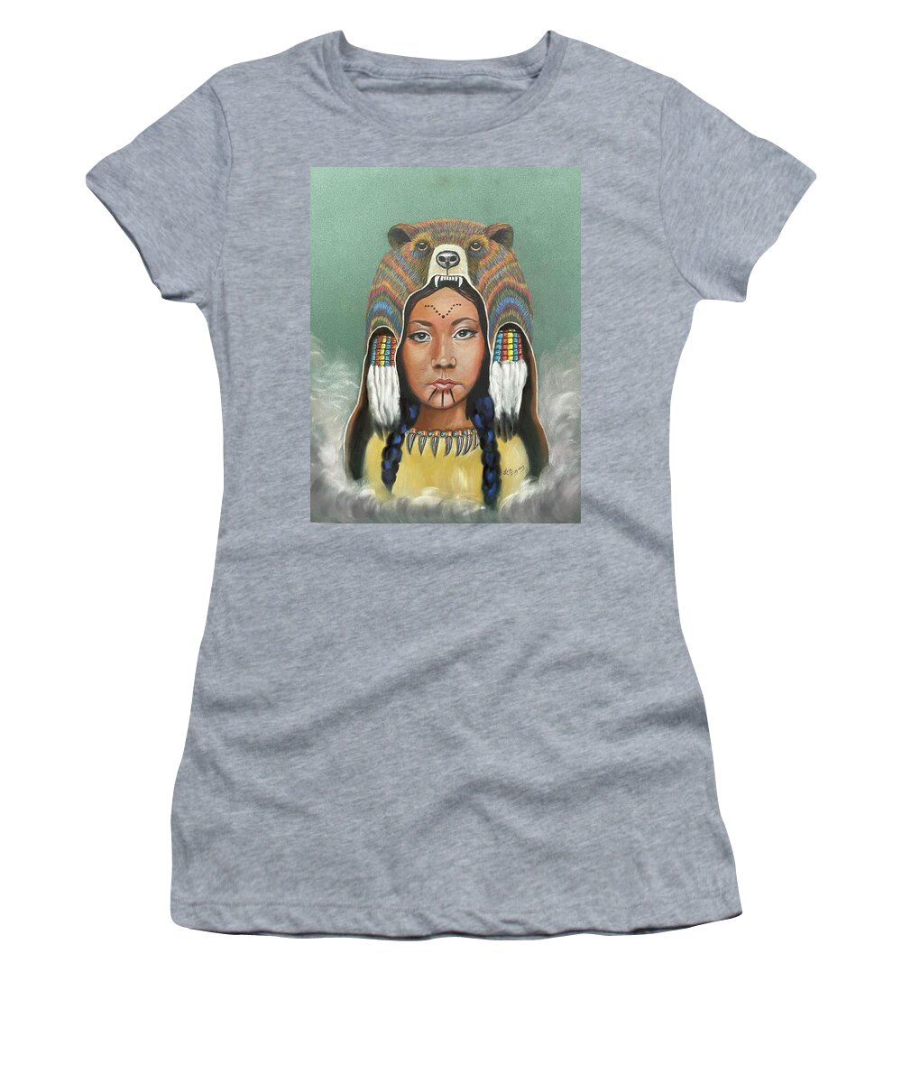 Bear Women's T-Shirt featuring the mixed media Visions of Kaiah by Lora Duguay