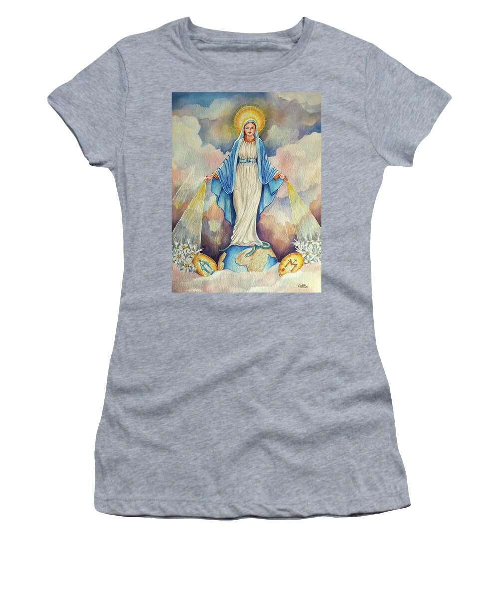 Virgin Women's T-Shirt featuring the painting Virgin of miracles by Carolina Prieto Moreno