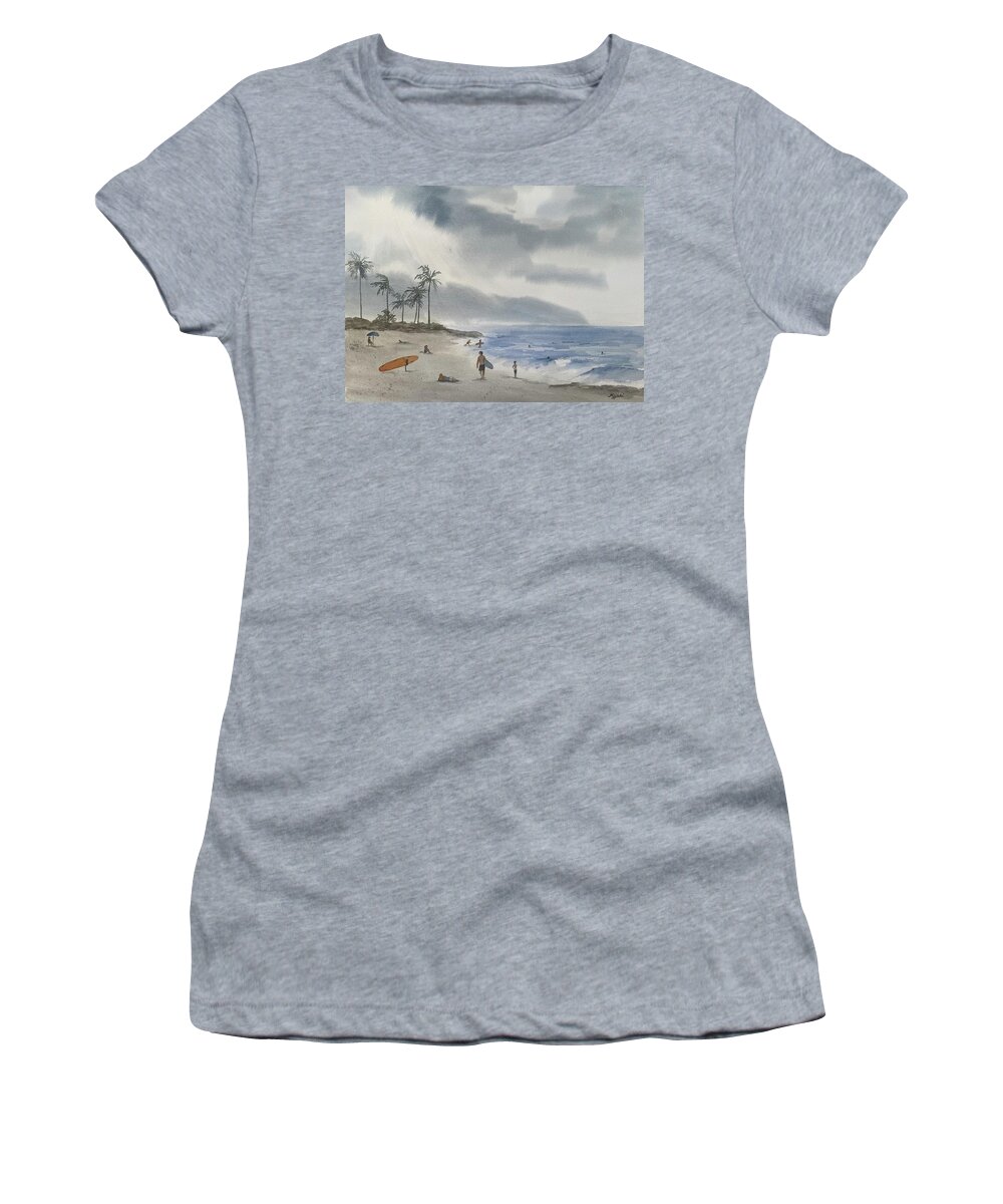 Beach Women's T-Shirt featuring the painting Waialua Sky by Kelly Miyuki Kimura
