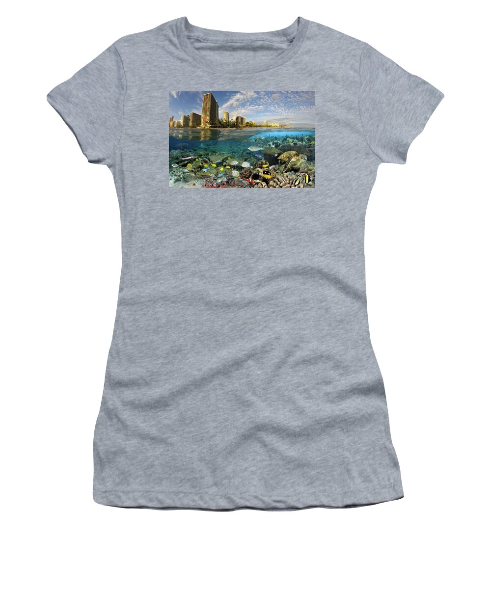 Waikiki Women's T-Shirt featuring the digital art Waikiki over-under by Artesub