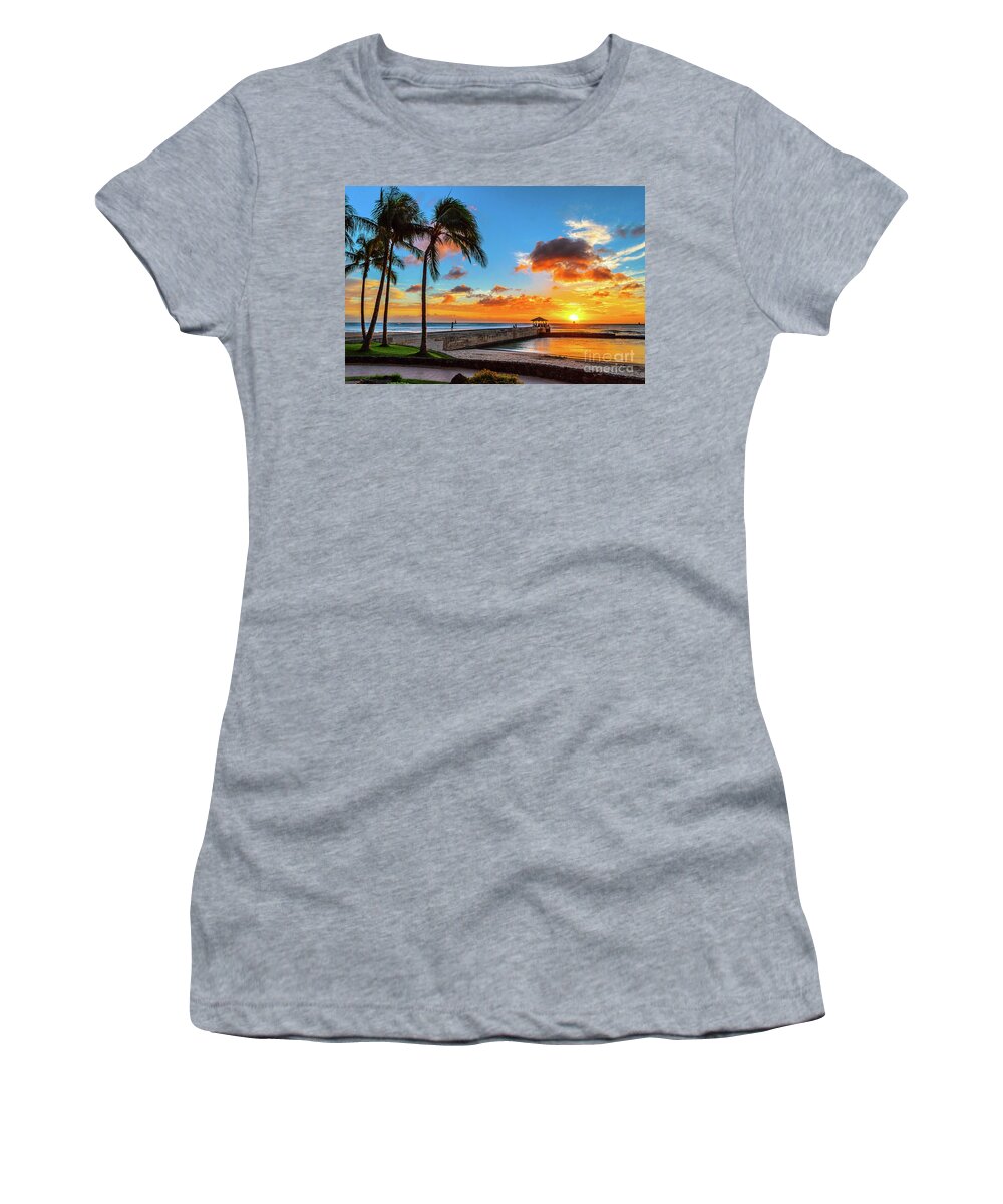 Waikiki Sunset Women's T-Shirt featuring the photograph Waikiki Sunset off of the Pier by Aloha Art