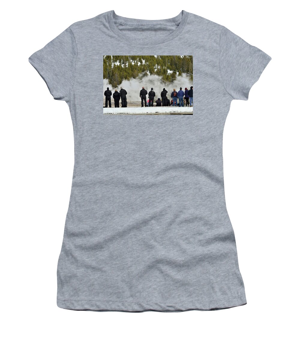 Yellowstone Women's T-Shirt featuring the photograph Waitiing for Old Faithful by Kae Cheatham