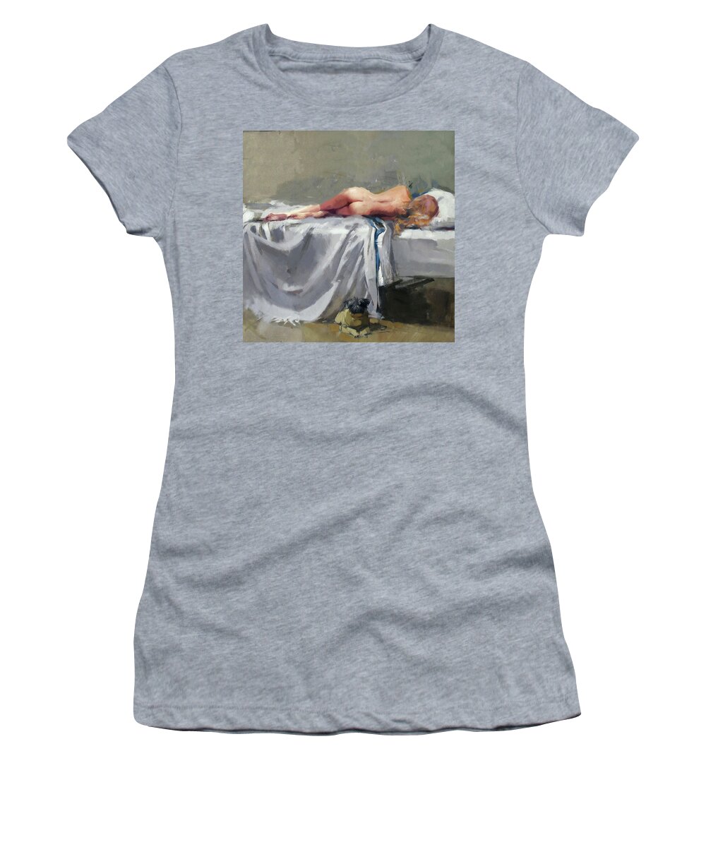  Women's T-Shirt featuring the painting Waiting For Breakfast by Mahnoor Shah