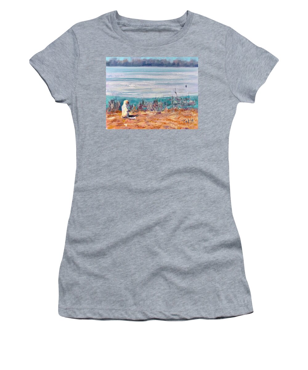 Lake Women's T-Shirt featuring the painting Waiting for the Thaw by Laura Toth