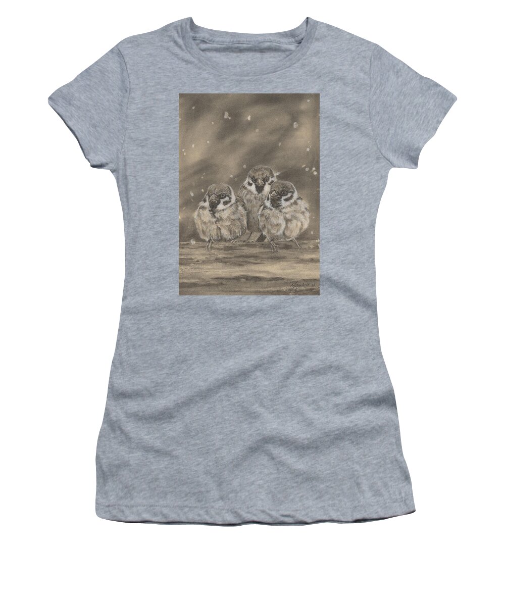 Sparrow Women's T-Shirt featuring the drawing Waiting by Michelle Garlock
