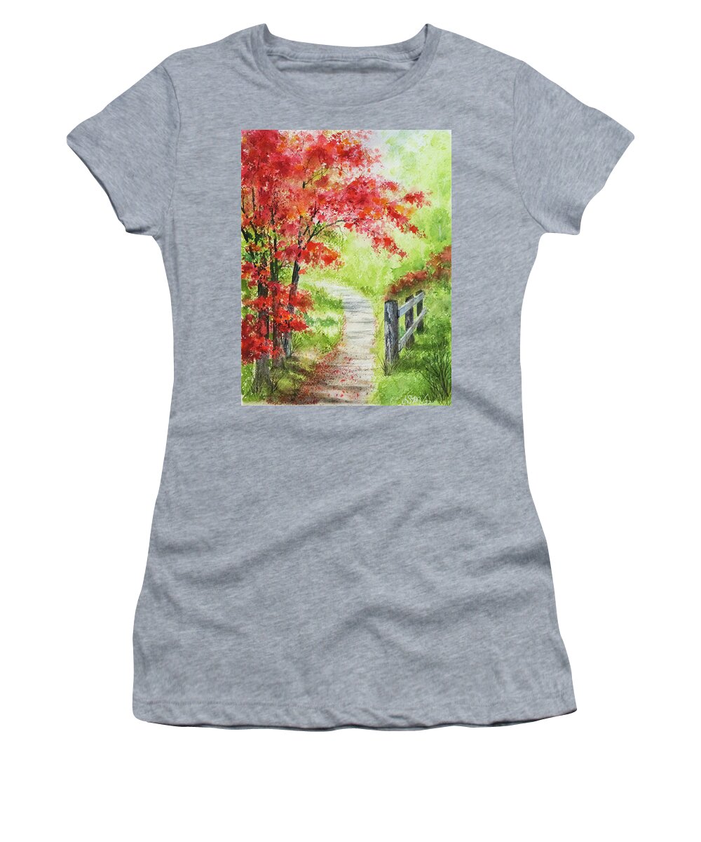 Nature Women's T-Shirt featuring the painting Walk This Way by Linda Shannon Morgan
