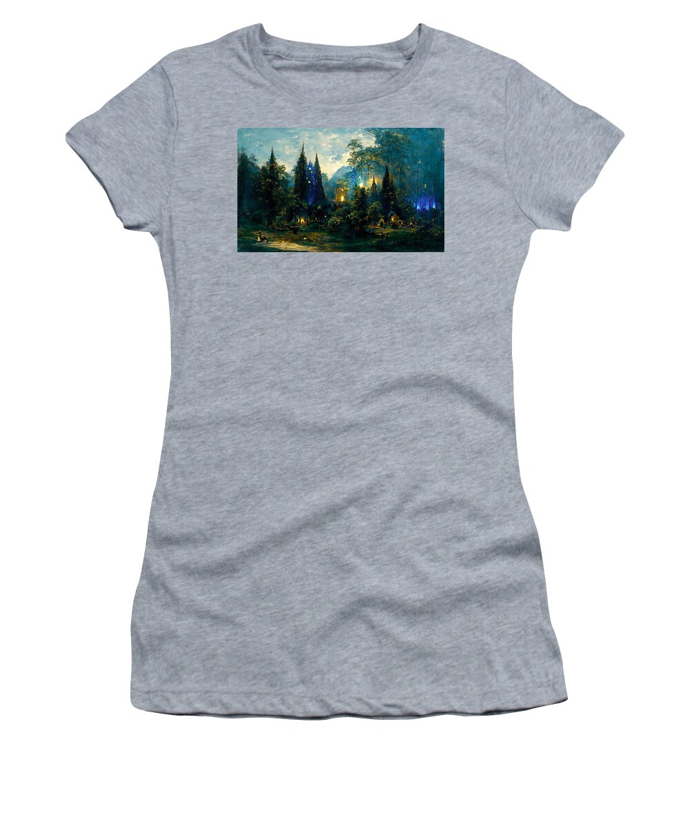 Fairy Women's T-Shirt featuring the painting Walking into the forest of Elves, 03 by AM FineArtPrints