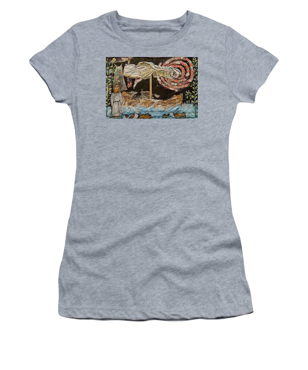 Bible Women's T-Shirt featuring the mixed media Walking on Water 02 by Mimulux Patricia No