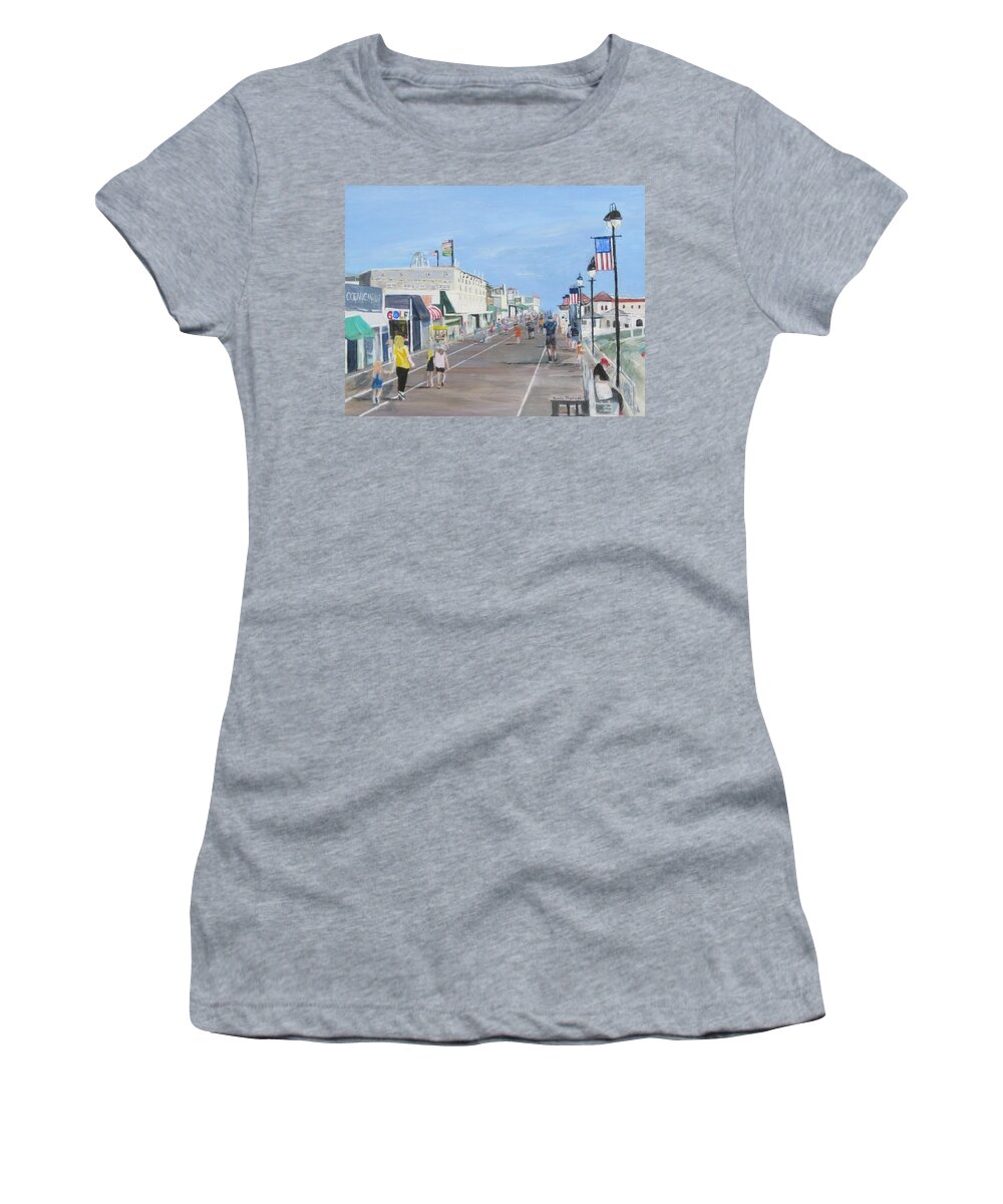 Painting Women's T-Shirt featuring the painting Walking The Boards by Paula Pagliughi