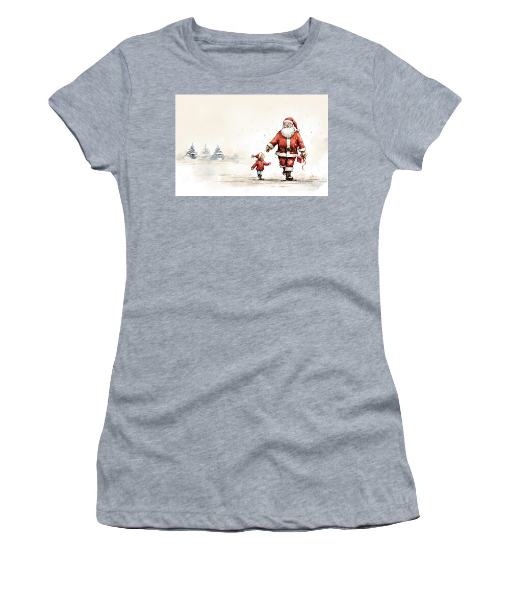 Winter Women's T-Shirt featuring the digital art Walking with Santa by David Arment