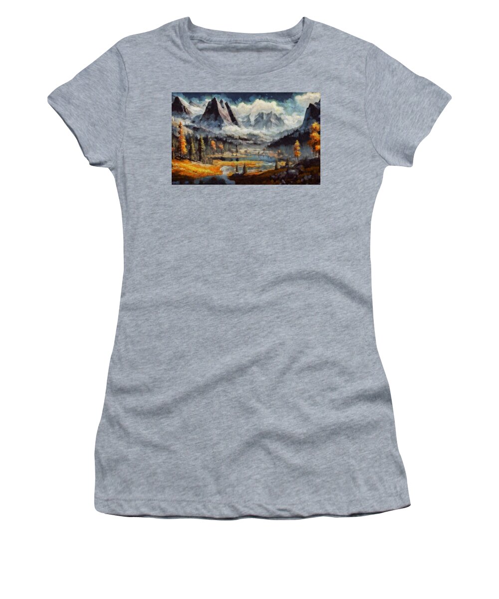 Warm Rocky Mountains Women's T-Shirt featuring the digital art Warm Rocky Mountains by Caito Junqueira