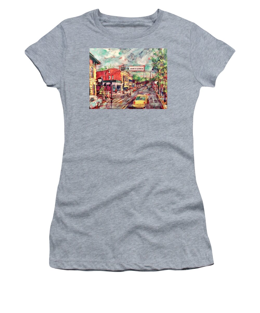 Painting Women's T-Shirt featuring the painting Washington @ Columbia by Les Leffingwell