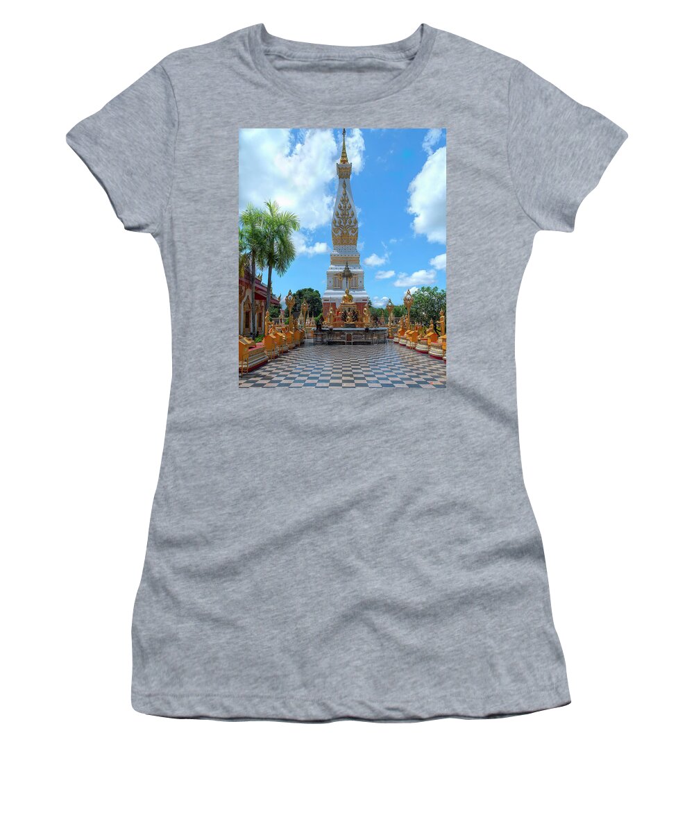 Scenic Women's T-Shirt featuring the photograph Wat Phra That Phanom Phra Chedi and Buddha Images DTHNP0007 by Gerry Gantt
