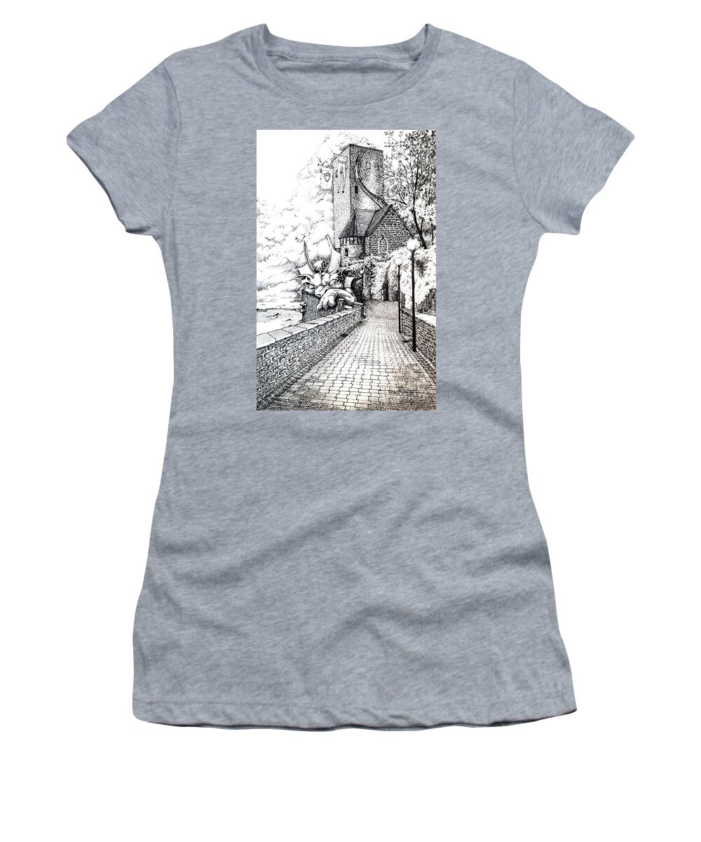Medieval Women's T-Shirt featuring the drawing Watch Dragon by Merana Cadorette