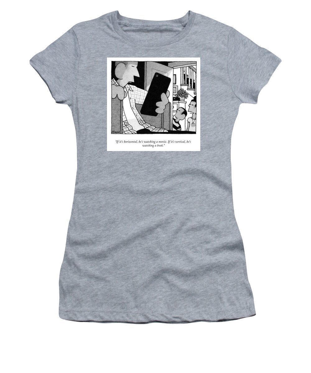 If It's Horizontal Women's T-Shirt featuring the drawing Watching a Book by William Haefeli